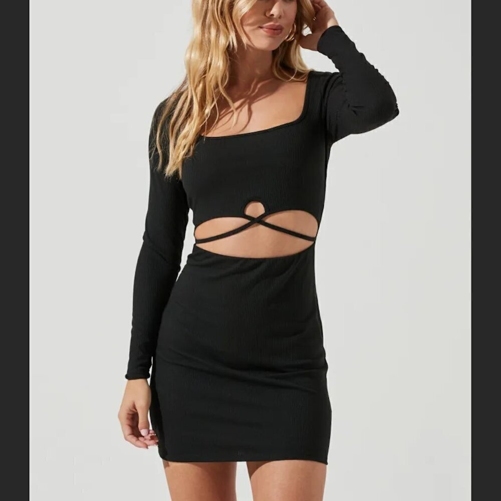 ASTR the Label Ribbed Black Mini Cutout Dress Sz S